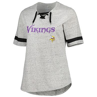 Women's Heather Gray Minnesota Vikings Plus Size Lace-Up V-Neck T-Shirt