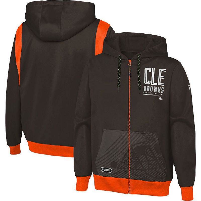 Mens New Era Brown Cleveland Browns Combine Authentic Drop Back Full-Zip H