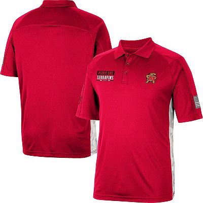 Men s Colosseum Red Maryland Terrapins OHT Military Appreciation Snow Camo Polo