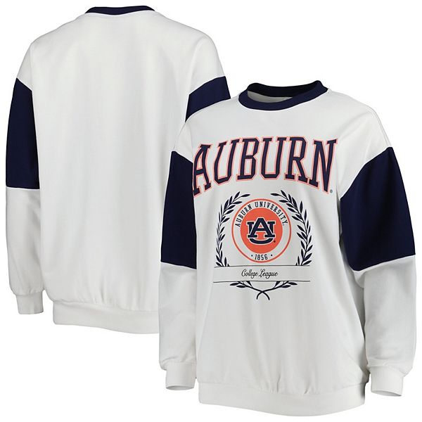 Women's Navy Auburn Tigers Plus Size Arch Raglan Notch Neck T-Shirt