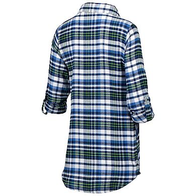 Women's Concepts Sport College Navy/Neon Green Seattle Seahawks Mainstay Flannel Full-Button Long Sleeve Nightshirt