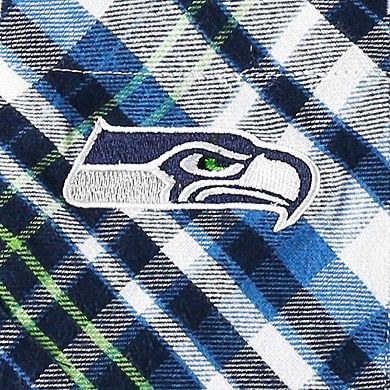 Women's Concepts Sport College Navy/Neon Green Seattle Seahawks Mainstay Flannel Full-Button Long Sleeve Nightshirt