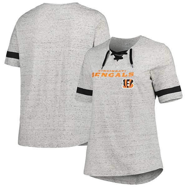 Women's Heather Gray Cincinnati Bengals Plus Size Lace-Up V-Neck T-Shirt