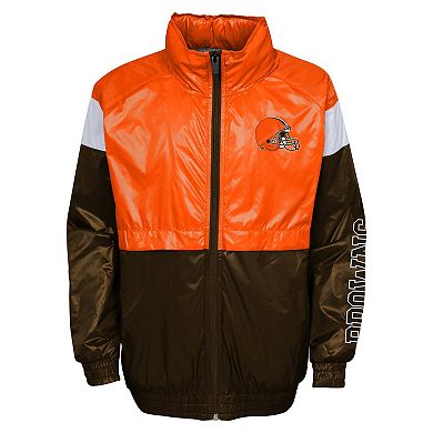 Youth Orange/Brown Cleveland Browns Goal Line Stance Full-Zip Hoodie Windbreaker