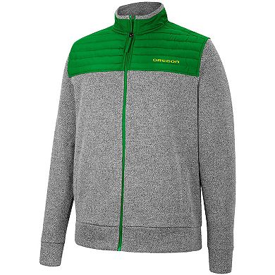 Men's Colosseum Charcoal/Green Oregon Ducks Putter Herringbone Full-Zip Jacket