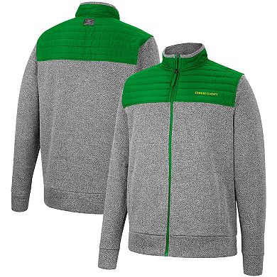 Men's Colosseum Charcoal/Green Oregon Ducks Putter Herringbone Full-Zip Jacket