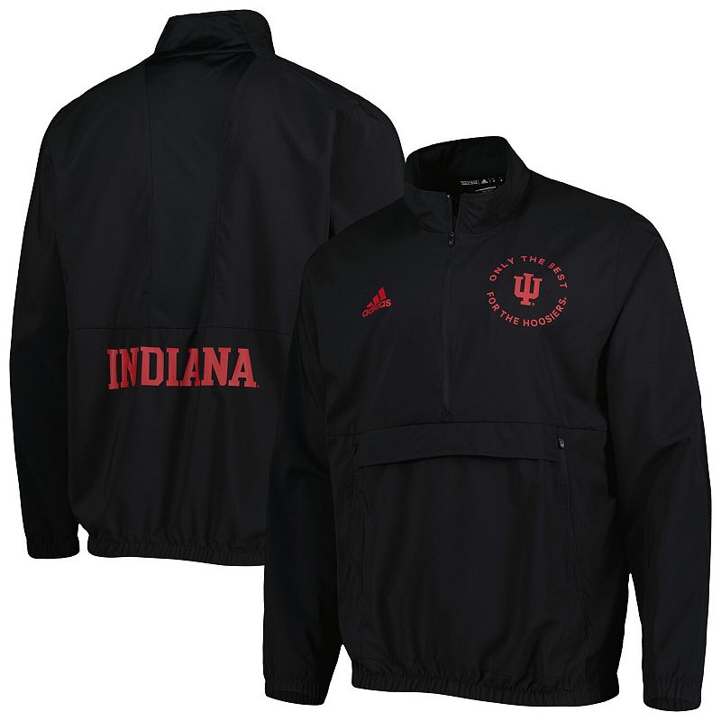 Mens adidas Black Indiana Hoosiers AEROREADY Half-Zip Jacket, Size: Medium