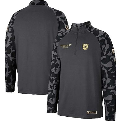Men's Colosseum Charcoal Butler Bulldogs OHT Military Appreciation Long Range Raglan Quarter-Zip Jacket