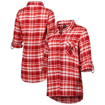 Women's Concepts Sport Red Tampa Bay Buccaneers Mainstay Plaid Full-Button Long Sleeve Nightshirt