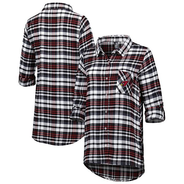 Women's Concepts Sport Black/Cardinal Arizona Cardinals Mainstay Flannel  Full-Button Long Sleeve Nightshirt