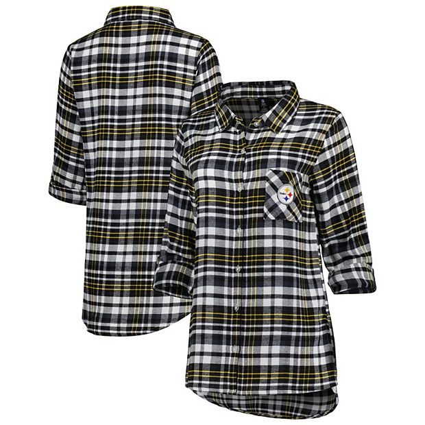 Women's Concepts Sport Black/Gold Pittsburgh Steelers Mainstay Flannel  Full-Button Long Sleeve Nightshirt