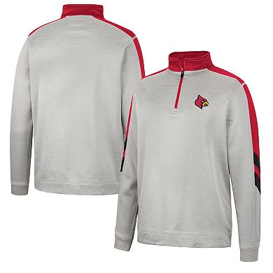 Men's Colosseum Gray/Red Louisville Cardinals Bushwood Fleece Quarter-Zip  Jacket