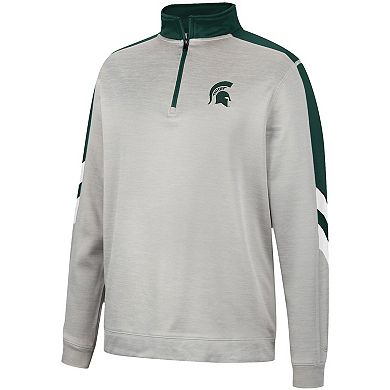 Men's Colosseum Gray/Green Michigan State Spartans Bushwood Fleece Quarter-Zip Jacket