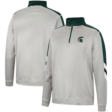 Men's Colosseum Gray/Green Michigan State Spartans Bushwood Fleece Quarter-Zip Jacket