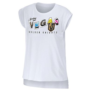 Women's WEAR by Erin Andrews White Vegas Golden Knights Greetings From Muscle T-Shirt