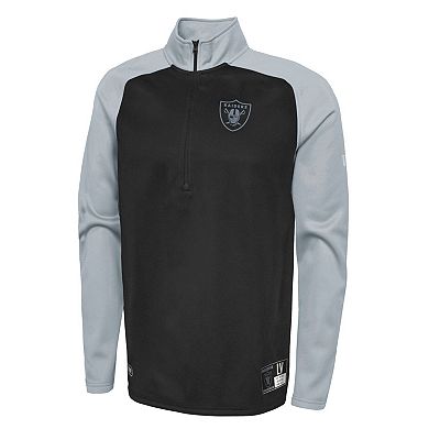 Men's New Era Black Las Vegas Raiders Combine Authentic O-Line Raglan Half-Zip Jacket