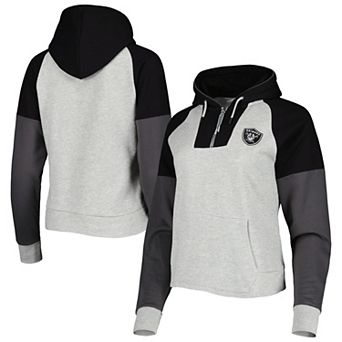 Women's Antigua Heather Gray Las Vegas Raiders Lightweight Jackpot Raglan Half-Zip Pullover Hoodie