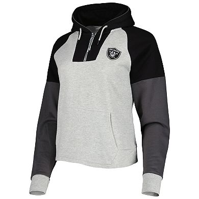 Women's Antigua Heather Gray Las Vegas Raiders Lightweight Jackpot Raglan Half-Zip Pullover Hoodie