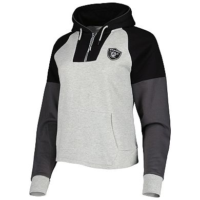 Women's Antigua  Heather Gray Las Vegas Raiders Lightweight Jackpot Raglan Half-Zip Pullover Hoodie