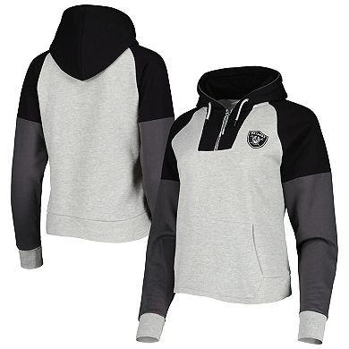 Women's Antigua  Heather Gray Las Vegas Raiders Lightweight Jackpot Raglan Half-Zip Pullover Hoodie