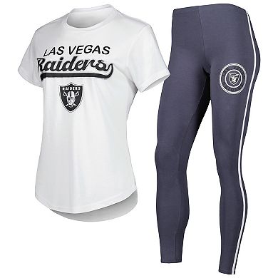 Women's Concepts Sport White/Charcoal Las Vegas Raiders Sonata T-Shirt & Leggings Sleep Set