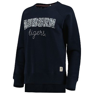 Women's Pressbox Navy Auburn Tigers Steamboat Animal Print Raglan Pullover Sweatshirt