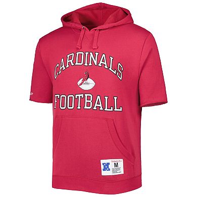 Men's Mitchell & Ness Cardinal Arizona Cardinals Washed Short Sleeve Pullover Hoodie
