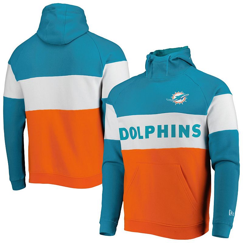 Mens New Era Orange Miami Dolphins Colorblock Current Pullover Hoodie, Siz