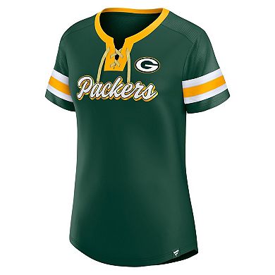 Women's Fanatics Branded Green Green Bay Packers Original State Lace-Up T-Shirt
