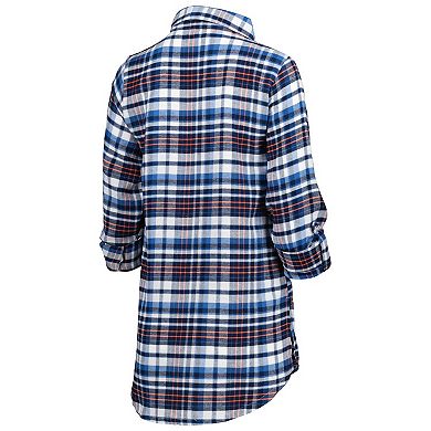 Women's Concepts Sport Navy Denver Broncos Mainstay Plaid Full-Button Long Sleeve Nightshirt