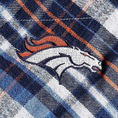 Women's Concepts Sport Navy Denver Broncos Mainstay Plaid Full-Button Long Sleeve Nightshirt