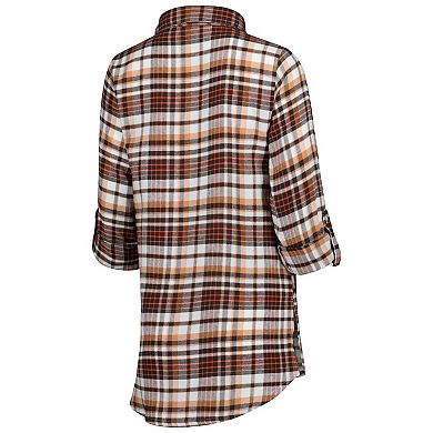 Women's Concepts Sport Brown Cleveland Browns Mainstay Plaid Full-Button Long Sleeve Nightshirt