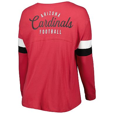 Women's New Era Cardinal Arizona Cardinals Plus Size Athletic Varsity Lace-Up V-Neck Long Sleeve T-Shirt
