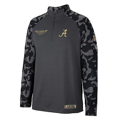 Men's Colosseum Charcoal Alabama Crimson Tide OHT Military Appreciation Long Range Raglan Quarter-Zip Jacket