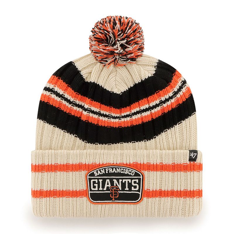 Mens 47 Natural San Francisco Giants Home Patch Cuffed Knit Hat with Pom,