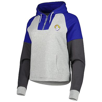 Women's Antigua Heather Gray Los Angeles Rams Lightweight Jackpot Raglan Half-Zip Pullover Hoodie