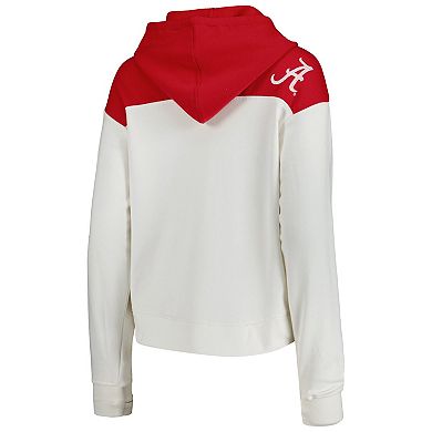 Women's Pressbox White/Crimson Alabama Crimson Tide Chicago 2-Hit Yoke Pullover Hoodie