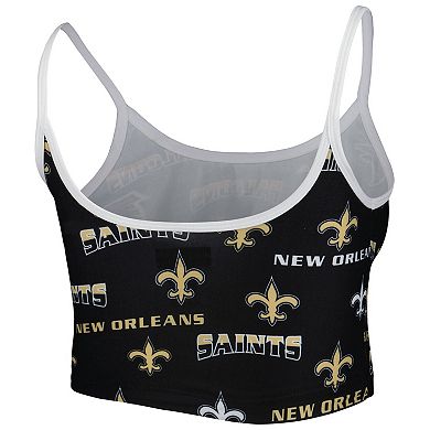 Women's Concepts Sport Black/White New Orleans Saints Breakthrough Allover Knit Sports Bra