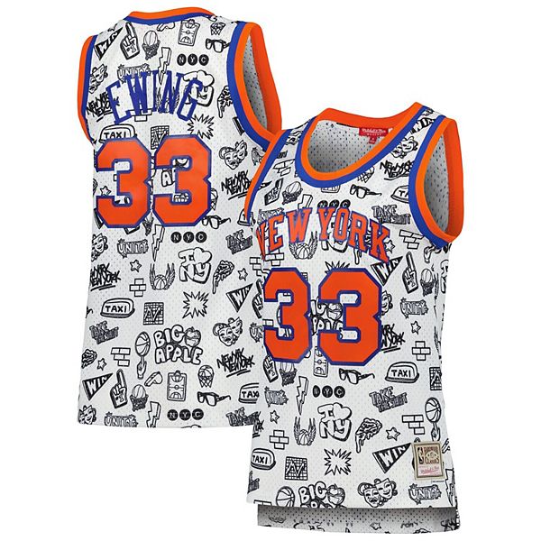 Women's Mitchell & Ness Patrick Ewing White New York Knicks 1991 Doodle  Swingman Jersey