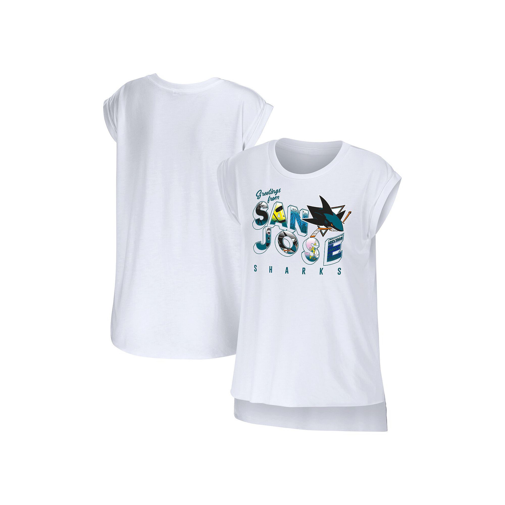 Womens WEAR by Erin Andrews White San Jose Sharks Greetings From Muscle T-