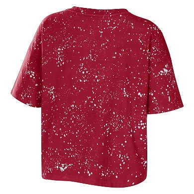 Women's WEAR by Erin Andrews Cardinal USC Trojans Bleach Wash Splatter Notch Neck T-Shirt