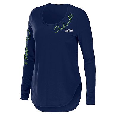 Women's WEAR by Erin Andrews College Navy Seattle Seahawks Team Scoop Neck T-Shirt