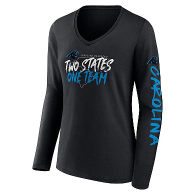 Women's Fanatics Branded Black Carolina Panthers Hometown Sweep Long Sleeve V-Neck T-Shirt