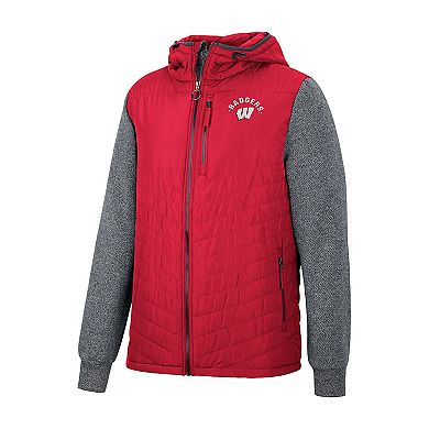 Men's Colosseum Red Wisconsin Badgers Course Herringbone Full-Zip Hoodie