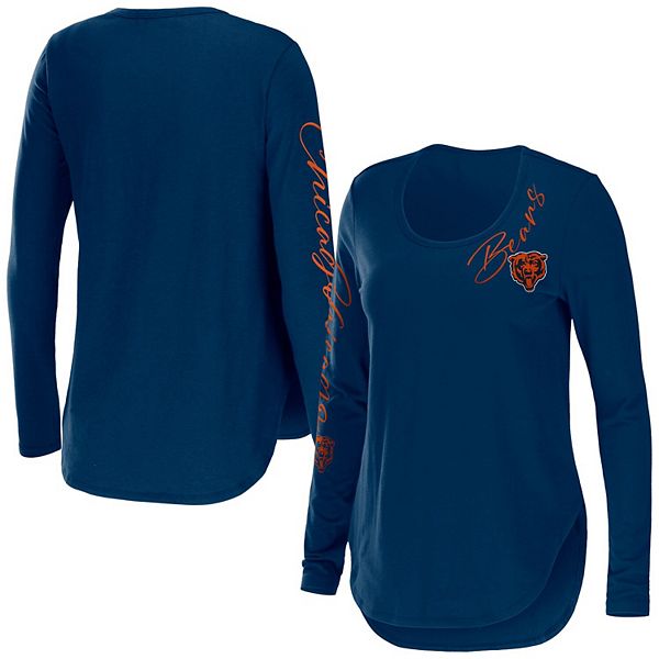 Womens Wear By Erin Andrews Navy Chicago Bears Plus Size Scoop Neck Long Sleeve T Shirt 
