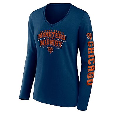 Women's Fanatics Branded Navy Chicago Bears Hometown Sweep Long Sleeve V-Neck T-Shirt