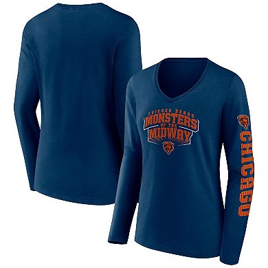 Women's Fanatics Branded Navy Chicago Bears Hometown Sweep Long Sleeve V-Neck T-Shirt