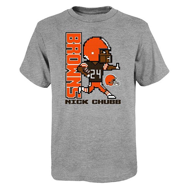 Youth Nick Chubb Heathered Gray Cleveland Browns Pixel Player 2.0 T-Shirt