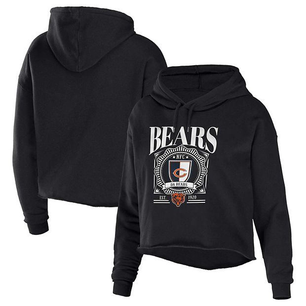 Women's WEAR by Erin Andrews Black Chicago Bears Cropped Sponge Fleece  Pullover Hoodie