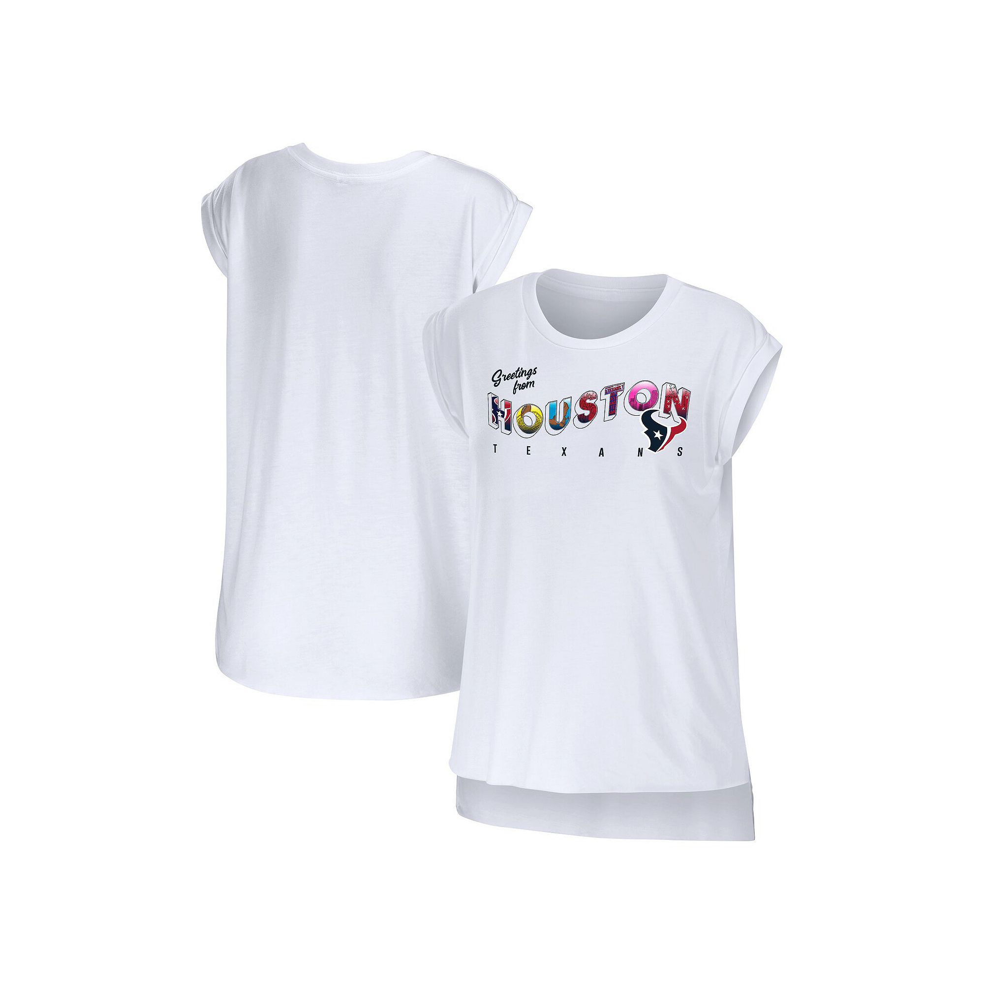 Womens WEAR by Erin Andrews White Houston Texans Greetings From Muscle T-S